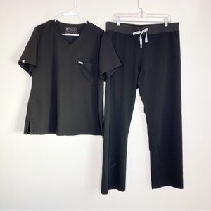 Figs Set Catarina One Pocket Scrub Top Livingston Basic Scrub Pants Black Size L